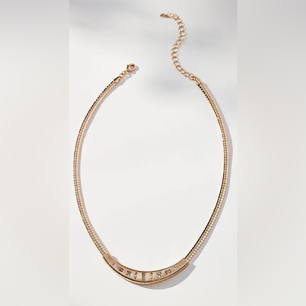 NWT Anthropologie Crystal Ribbed Snake Chain Collar Necklace in Gold